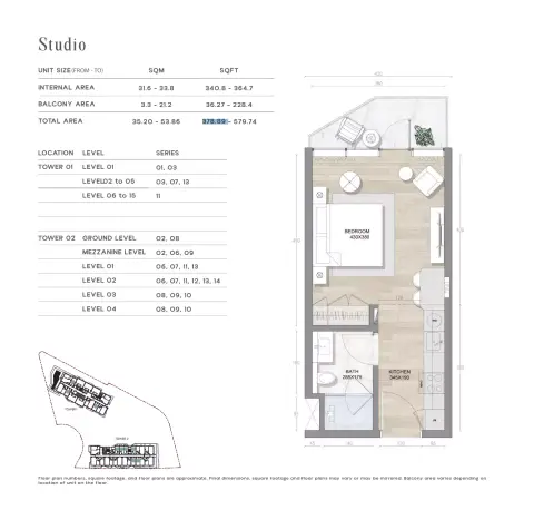 Skai: Floor plan Type A, 379 sq ft