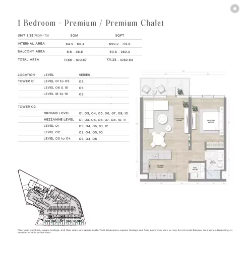 Skai: Floor plan Type Premium / Premium Chalet, 771 sq ft