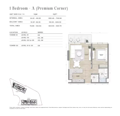 Skai: Floor plan Type A (Premium Corner), 824 sq ft