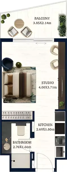 جاكوب و كو ريزيدنسز: مخطط الطابق Type 1, 375 sq ft