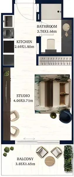 جاكوب و كو ريزيدنسز: مخطط الطابق Type 2, 301 sq ft