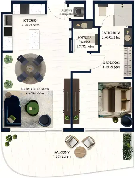 جاكوب و كو ريزيدنسز: مخطط الطابق Type 2, 818 sq ft