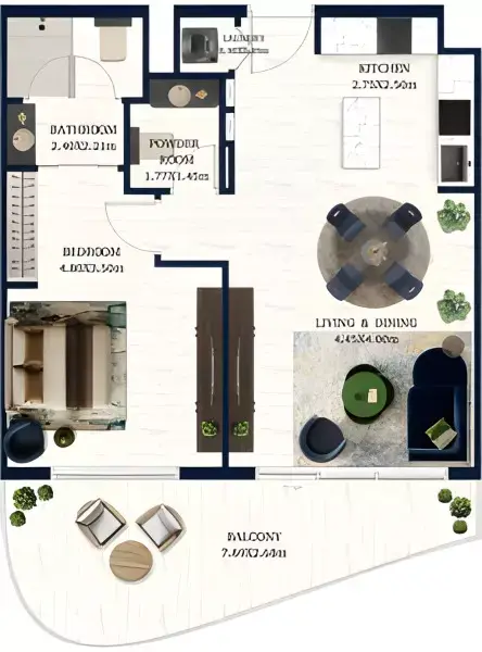 جاكوب و كو ريزيدنسز: مخطط الطابق Type 3, 775 sq ft