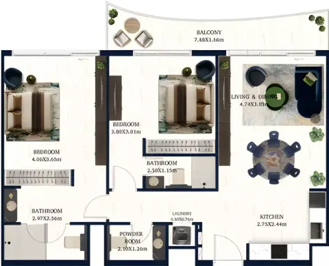 جاكوب و كو ريزيدنسز: مخطط الطابق Type 1, 1,011 sq ft