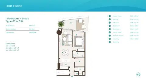 La Mer By Elie Saab: Plattegrond Type 03 & 03A, 1,059 sq ft