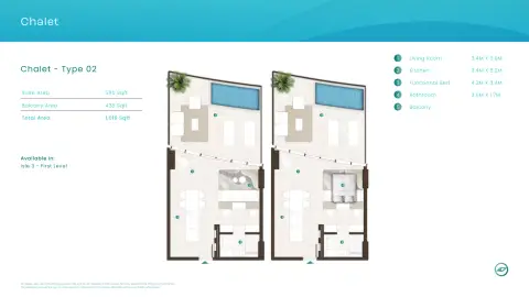 La Mer By Elie Saab: Plattegrond Type 02, 1,019 sq ft