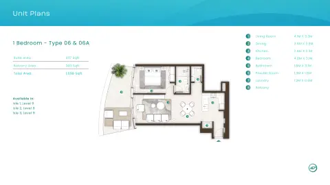 La Mer By Elie Saab: Plattegrond Type 06 & 06A, 1,098 sq ft