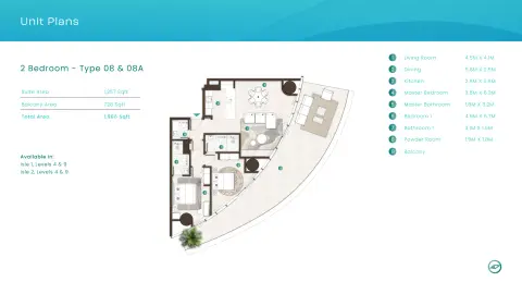 La Mer By Elie Saab: Plattegrond Type 08 & 08A, 1,986 sq ft