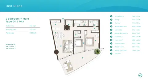 La Mer By Elie Saab: Plattegrond Type 04 & 04A, 1,108 sq ft
