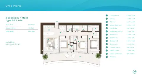 La Mer By Elie Saab: Plattegrond Type 07 & 07A, 1,918 sq ft