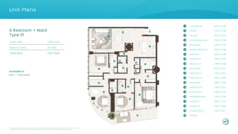 La Mer By Elie Saab: Plattegrond Type 01, 3,337 sq ft