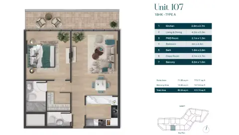 Pelagia: Floor plan Type A | Unit 107, 920 sq ft
