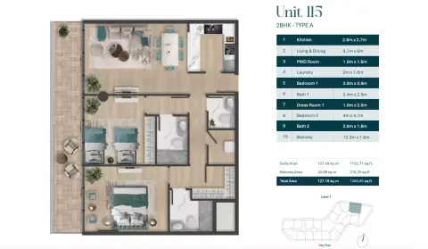 Pelagia: Floor plan Type A | Unit 115, 1,369 sq ft