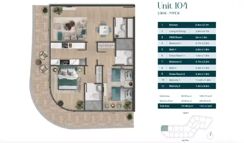 Pelagia: Floor plan Type B | Unit 104, 1,420 sq ft