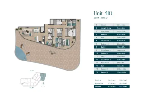 Pelagia: Floor plan Type C | Unit 410, 3,373 sq ft