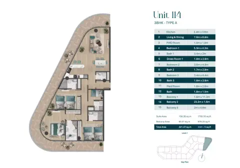 Pelagia: Floor plan Type A | Unit 114, 2,382 sq ft
