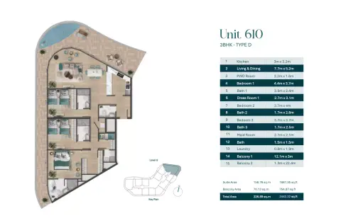 Pelagia: Floor plan Type D | Unit 610, 2,442 sq ft