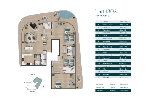 Pelagia: Floor plan Penthouse 2 | Unit 1302, 5,132 sq ft