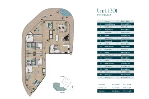 Pelagia: Floor plan Penthouse 1 | Unit 1301, 5,747 sq ft