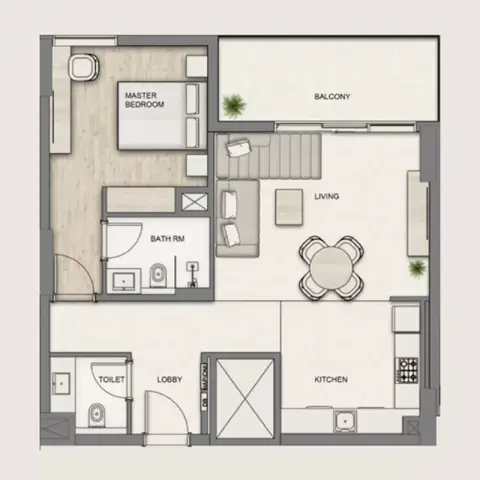 Al Hamra Greens: Floor plan Type A, 703 sq ft
