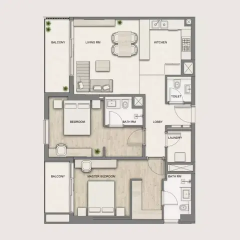 Al Hamra Greens: Floor plan Type A, 1,048 sq ft