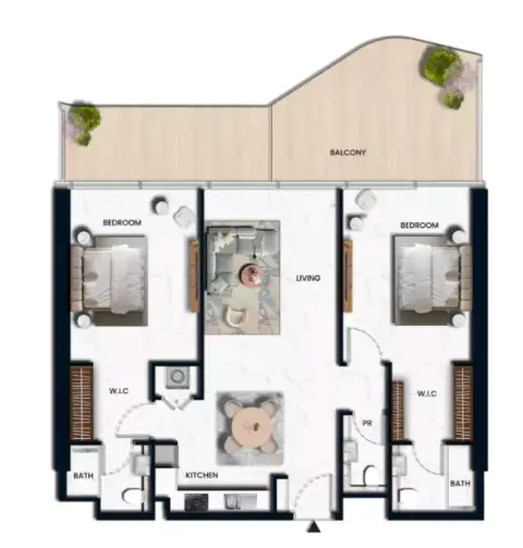 سورا بيتش ريزيدنسز: مخطط الطابق Type A, 1,317 sq ft