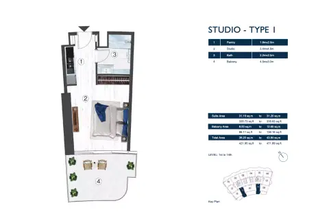 Radisson Blu Hotel & Residences: Plattegrond Type 1, 421 sq ft