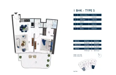 Radisson Blu Hotel & Residences: Plattegrond Type 5, 787 sq ft