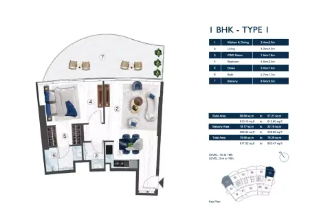 Radisson Blu Hotel & Residences: Plattegrond Type 1, 817 sq ft