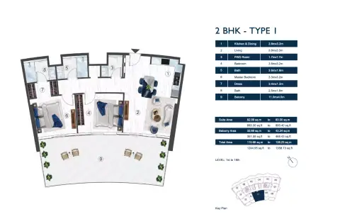 Radisson Blu Hotel & Residences: Plattegrond Type 1, 1,244 sq ft