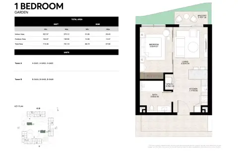 Lunara The Strand: Планировка Type 2-Tower A&B, 712 sq ft