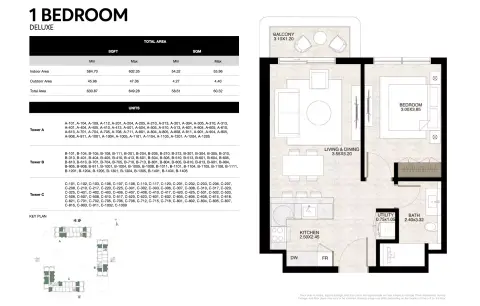 Lunara The Strand: Планировка Type 3-Tower A:C, 630 sq ft