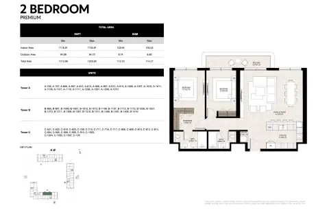 Lunara The Strand: Планировка Type 3-Tower A:C, 1,213 sq ft