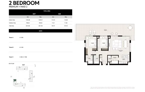 Lunara The Strand: Планировка Type 2-Tower A:C, 2,013 sq ft