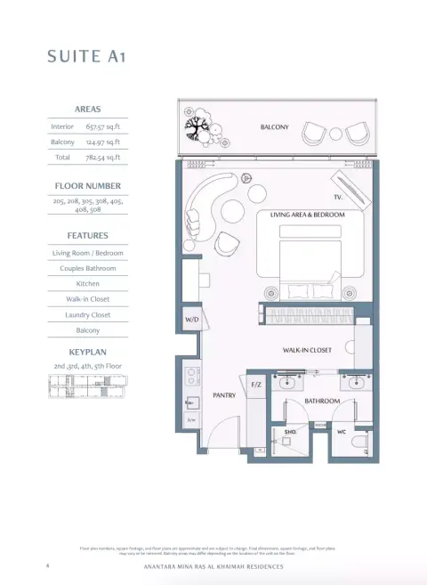 Anantara Mina: Type A1, 782 sq ft 户型图