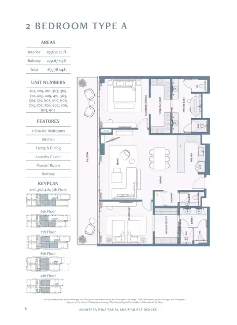 Anantara Mina: Type A, 1,835 sq ft 户型图