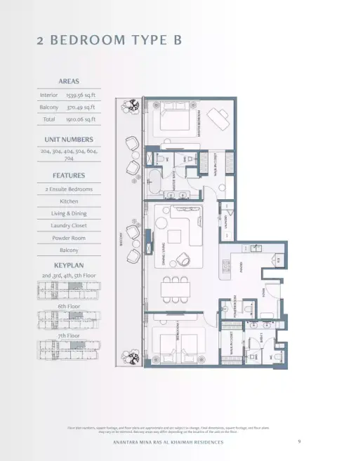 Anantara Mina: Type B, 1,910 sq ft 户型图