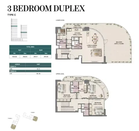 ميراسول المرحلة 2 من راك العقارية: مخطط الطابق Type C-12 DU, 3,123 sq ft