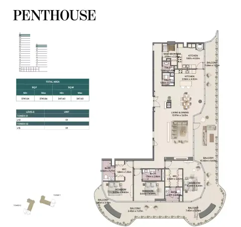 ميراسول المرحلة 2 من راك العقارية: مخطط الطابق Type 14 PH, 3,741 sq ft