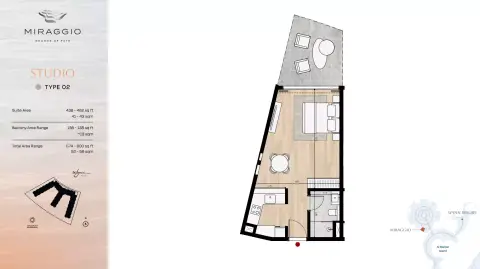 Miraggio: Планировка Type 02, 574 sq ft