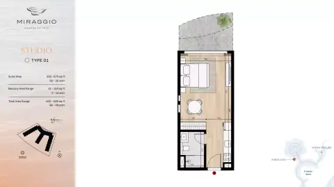 Miraggio: Планировка Type 01, 420 sq ft