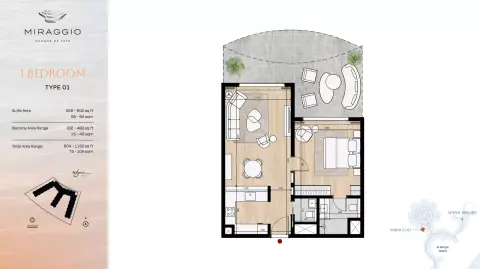 Miraggio: Планировка Type 01, 804 sq ft
