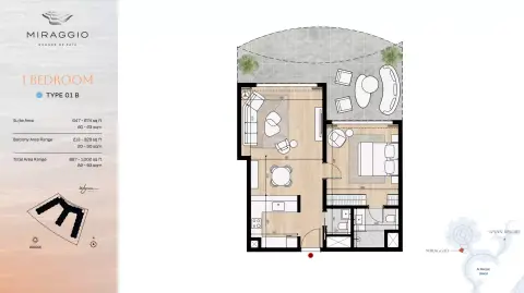 Miraggio: Планировка Type B, 887 sq ft