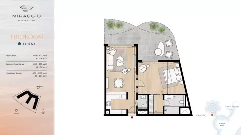 Miraggio: Планировка Type 04, 882 sq ft