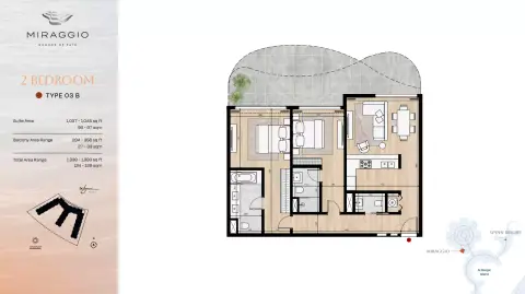 Miraggio: Планировка Type 03B, 1,339 sq ft