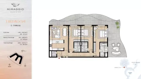 Miraggio: Планировка Type 01, 1,828 sq ft