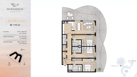 Miraggio: Планировка Type 02, 2,125 sq ft