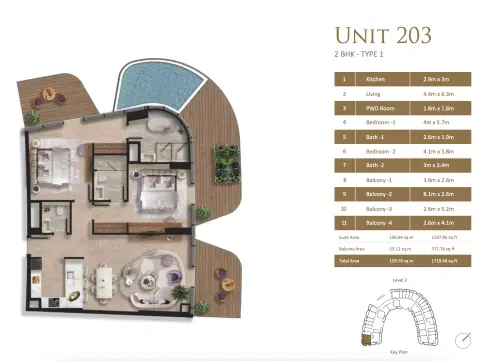 Taj Wellington Mews: Plattegrond Type 1, 1,719 sq ft