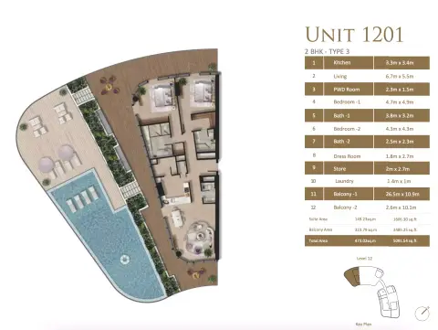 Taj Wellington Mews: Plattegrond Type 3, 5,091 sq ft