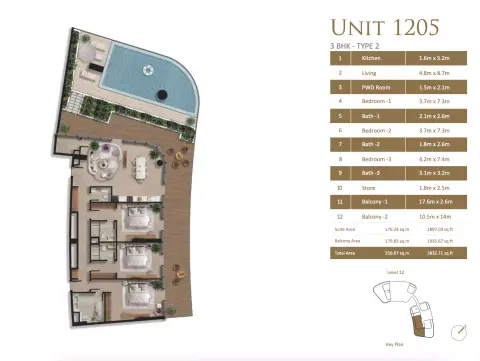 Taj Wellington Mews: Plattegrond Type 2, 3,832 sq ft